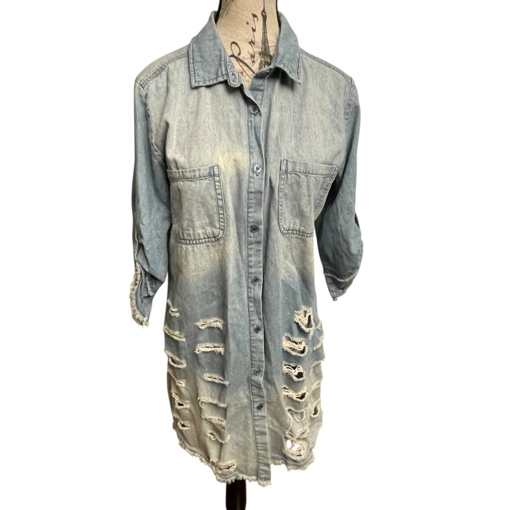 Star Style Light Blue Denim Shirt Dress